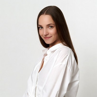 Smiling woman in white shirt