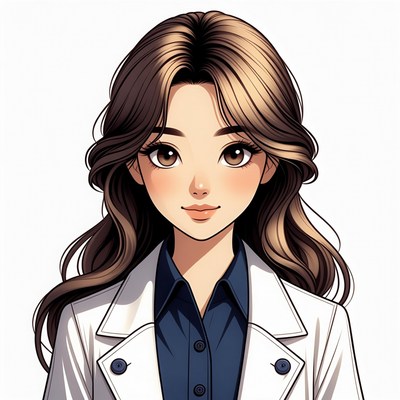 Anime woman in white lab coat