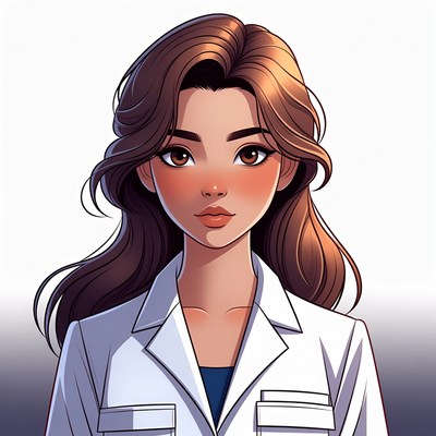 Beautiful woman in white lab coat