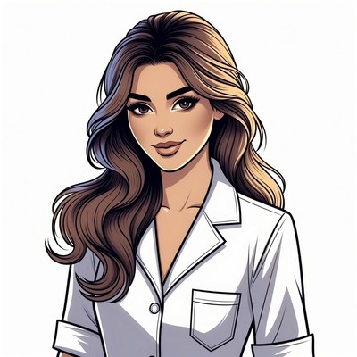 Beautiful woman in white lab coat