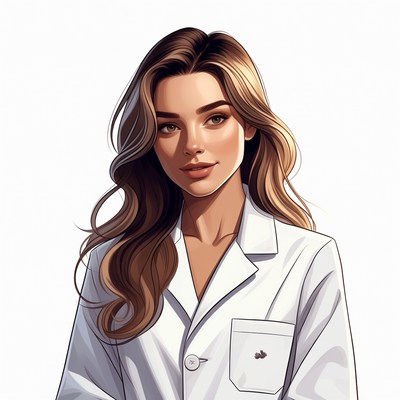Beautiful woman in white lab coat