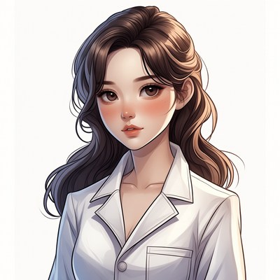 Asian woman in white coat illustration