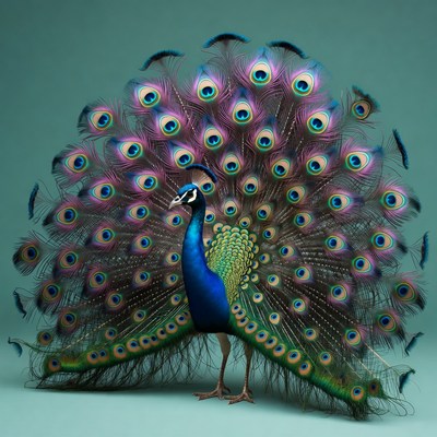 Peacock displaying vibrant tail feathers