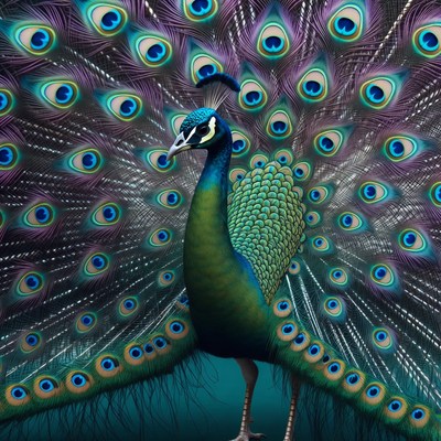 Peacock with Vibrant Tail Feathers