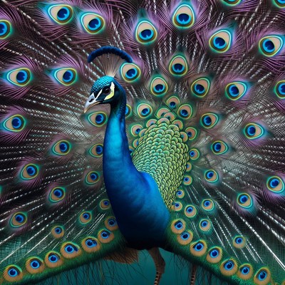 Peacock displaying vibrant tail feathers