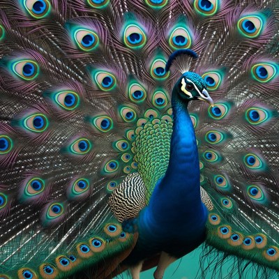 Peacock displaying vibrant tail feathers
