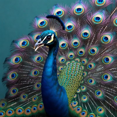 Peacock displaying vibrant tail feathers
