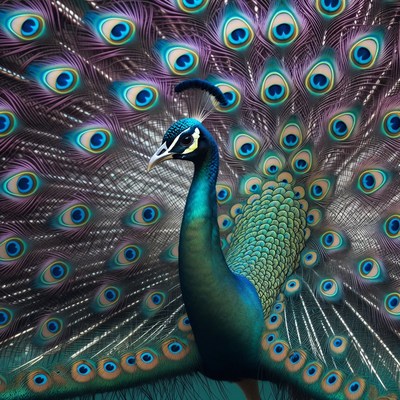 Peacock displaying vibrant tail feathers