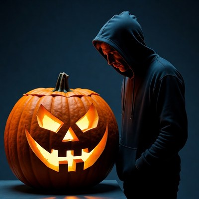 Man in Hoodie with Jack-o'-lantern