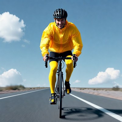 Man cycling in yellow rain jacket