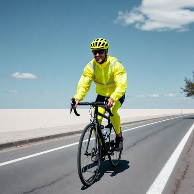 Man cycling in yellow hi-vis gear