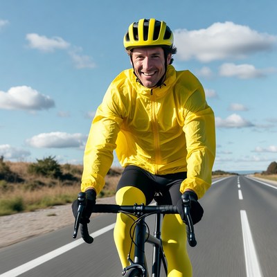 Man cycling on road in yellow gear