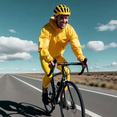 Man cycling in yellow rain gear