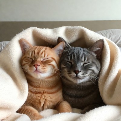 Orange and Gray Cats Under Blanket