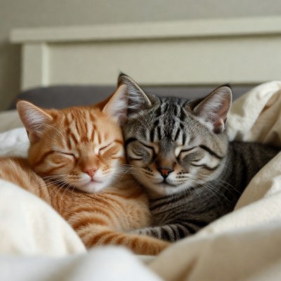 Orange and Gray Kittens Sleeping Together