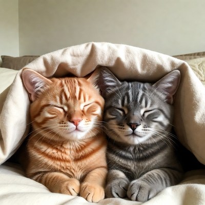 Orange and Gray Kittens Sleeping Under Blanket