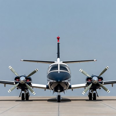 White Twin-Engine Propeller Plane on Tarmac