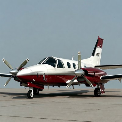 Red White Beechcraft Baron Airplane Parked