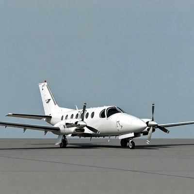 White Twin-Engine Propeller Plane on Tarmac