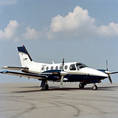 White and Blue Twin-Engine Propeller Plane