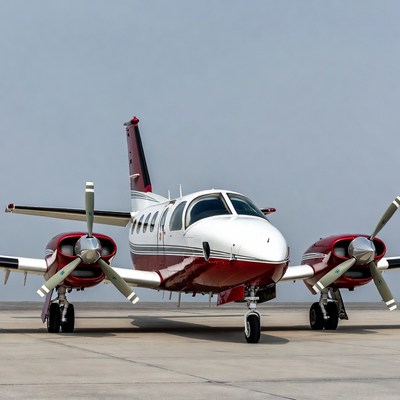 Red White Twin-Engine Propeller Plane