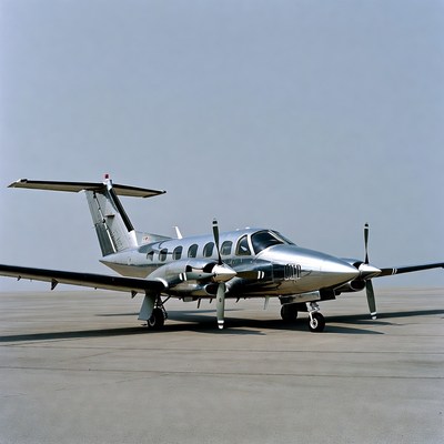 Silver Twin-Engine Beechcraft Airplane on Tarmac