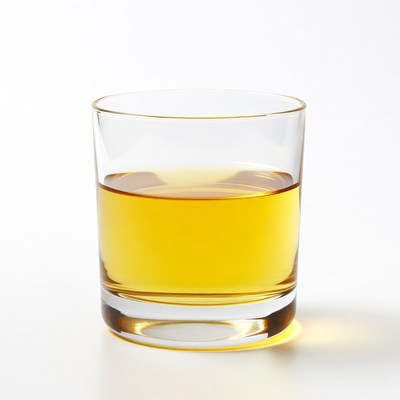 Glass of whiskey on white background
