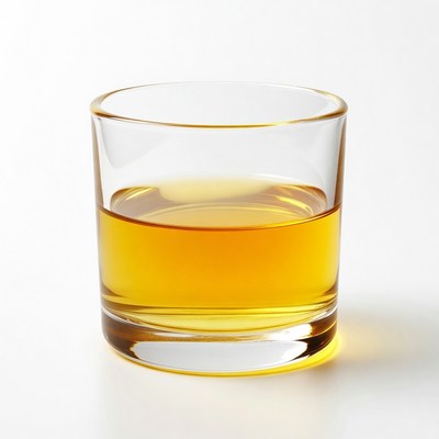 Glass of whiskey on white background
