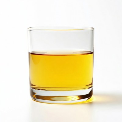 Glass of whiskey on white background