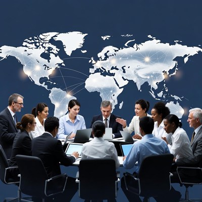 Diverse team in global business meeting