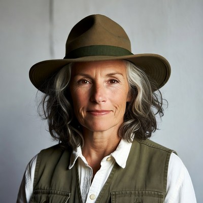 Mature woman in green fedora hat