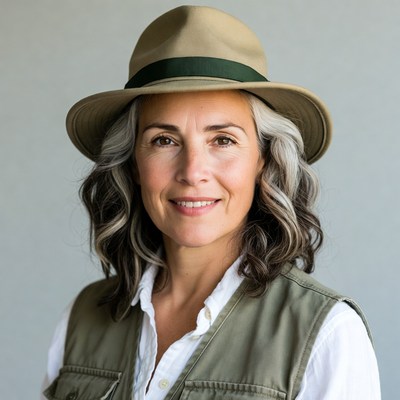 Woman wearing safari hat and vest