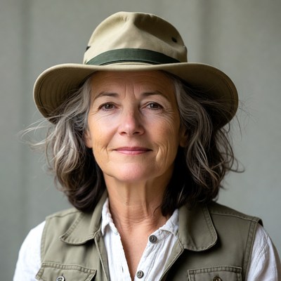 Senior woman wearing safari hat
