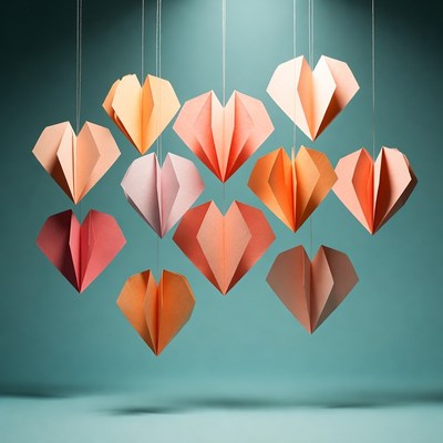 Hanging Origami Paper Hearts