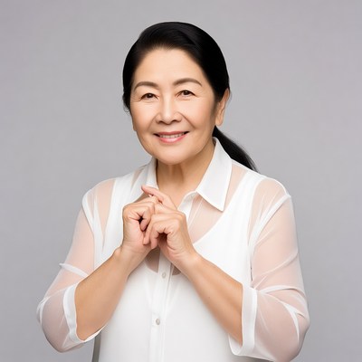 Asian woman praying hands smile
