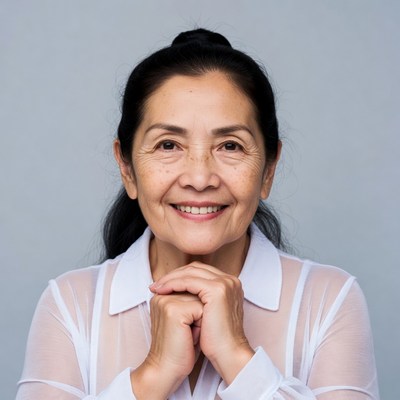 Asian woman praying hands smile