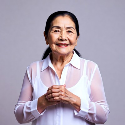 Asian elderly woman smiling warmly