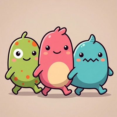 Three Cute Cartoon Dinosaurs Walking