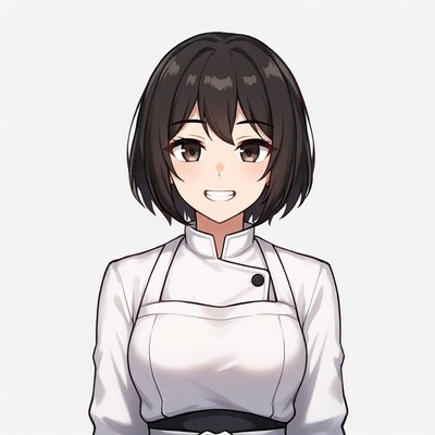 Anime girl in white chef uniform