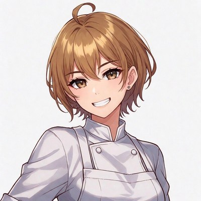 Anime girl chef smiling happily