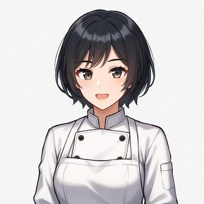 Anime girl in white chef uniform