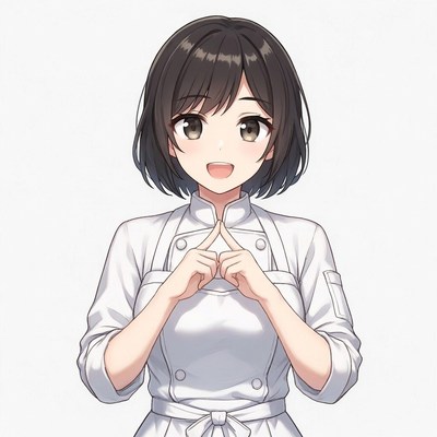 Anime girl chef smiling with hands clasped