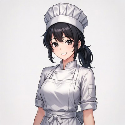 Anime girl chef in white uniform