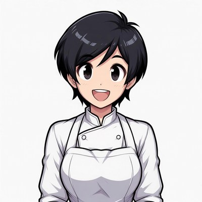 Anime girl chef smiling happily