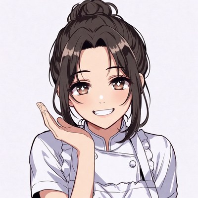 Anime girl chef waving hand