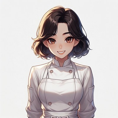 Anime girl in white chef uniform