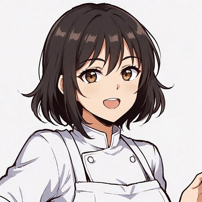 Anime girl chef smiling happily