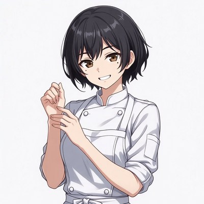 Anime girl in white chef uniform
