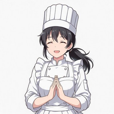 Anime girl chef praying in uniform