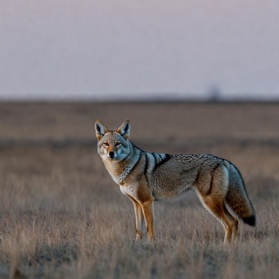 Coyote standing in dry grass field